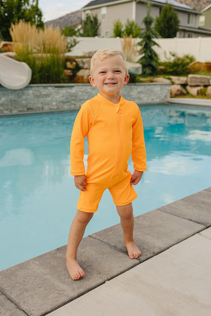 Neon Orange Solid Ribbed Sunsuit