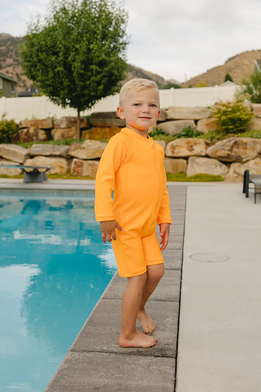 Neon Orange Solid Ribbed Sunsuit