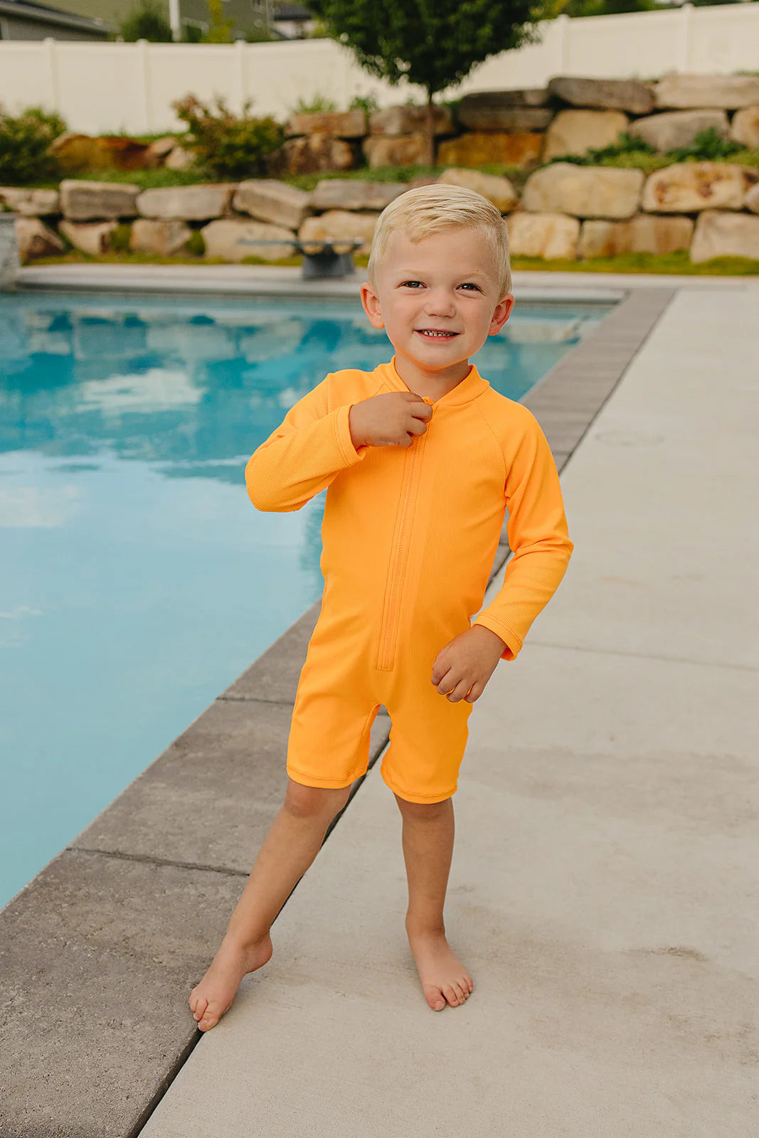 Neon Orange Solid Ribbed Sunsuit