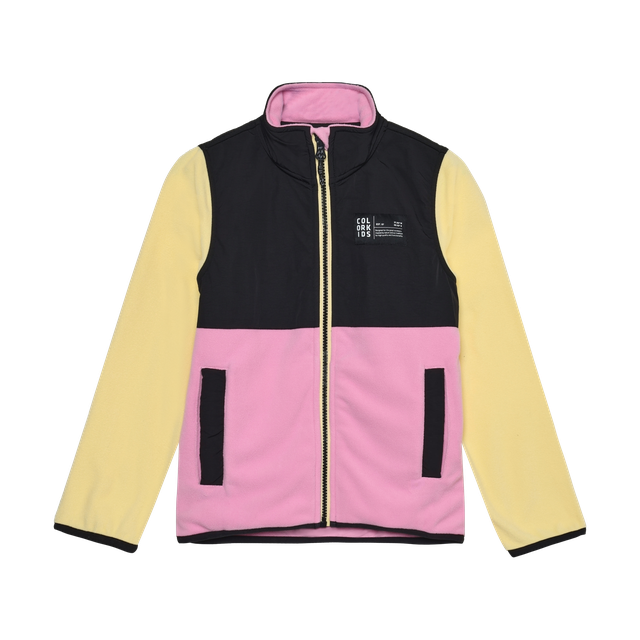 Colour Black Fleece Zip Jacket - Yellow/Pink/Black