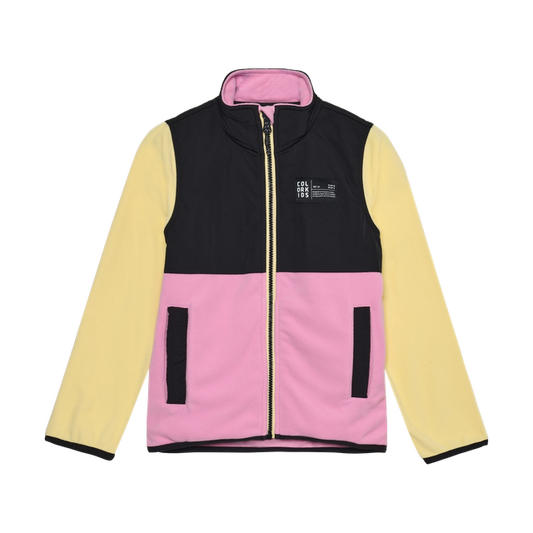 Colour Black Fleece Zip Jacket - Yellow/Pink/Black