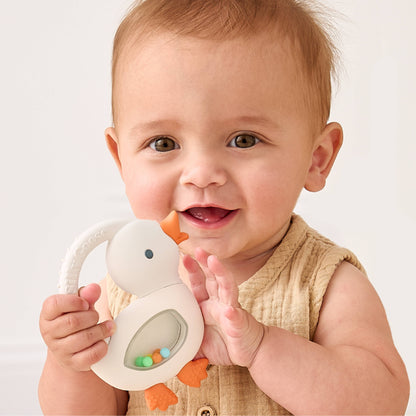 Bitzy Shake™ - Silicone Teether with Rattle: Goose