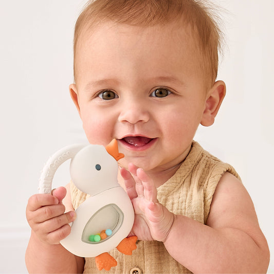 Bitzy Shake™ - Silicone Teether with Rattle: Goose
