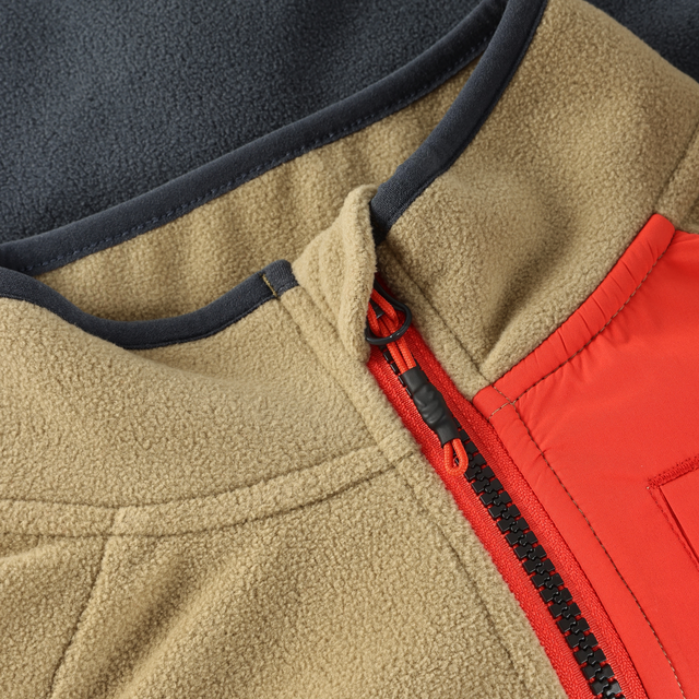Colour Black Fleece Zip Jacket - Tan/Grey/Orange