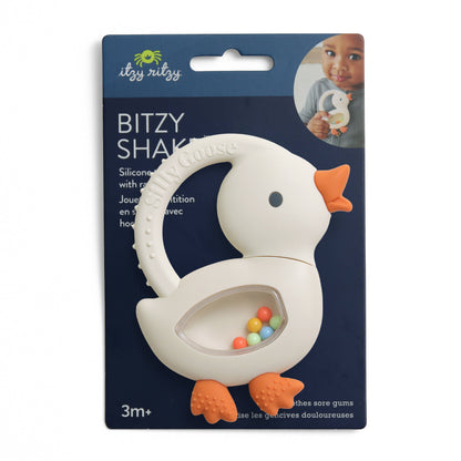 Bitzy Shake™ - Silicone Teether with Rattle: Goose