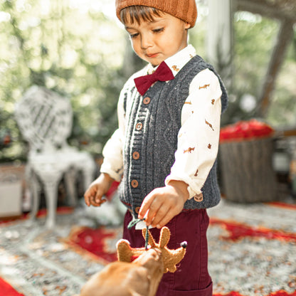 Cream Button Up with Dog Pattern
