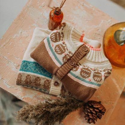 Baby Brown & Pink Button Up Sweater