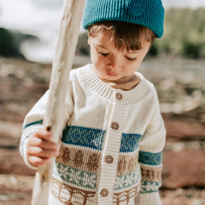 Baby Cream & Teal Knitted Button Up Sweater