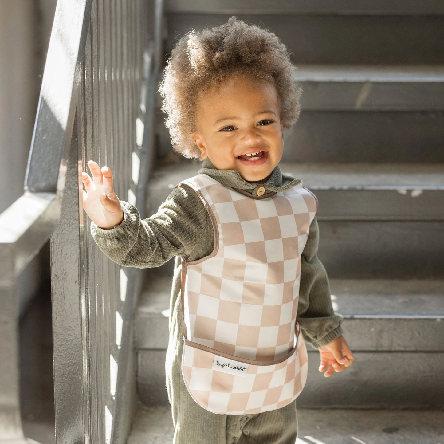 Apron Bib - Beige Checkers (6-24 Months)