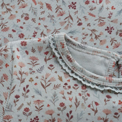 Ribbed Light Blue Floral Top