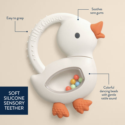 Bitzy Shake™ - Silicone Teether with Rattle: Goose