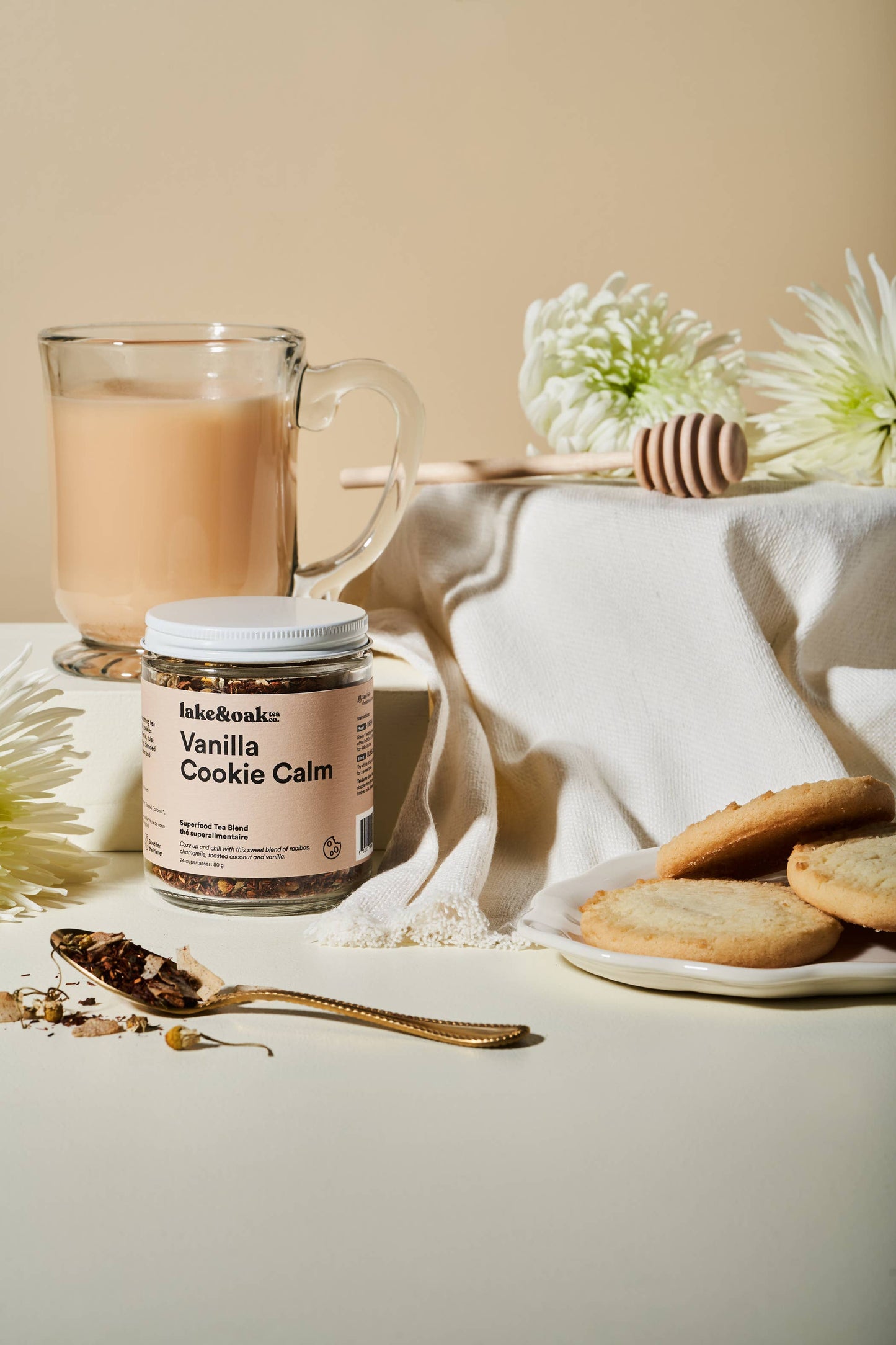 Vanilla Cookie Calm - Superfood Tea Blend: Glass Jar - 24 Cups