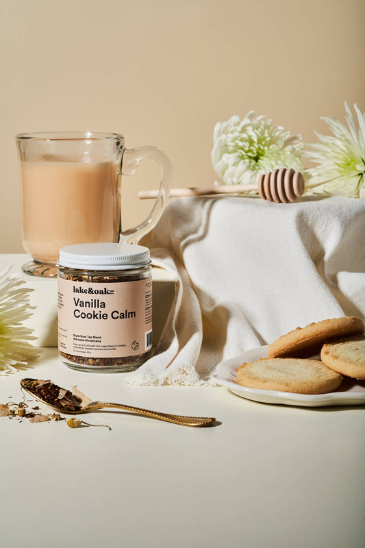 Vanilla Cookie Calm - Superfood Tea Blend: Glass Jar - 24 Cups