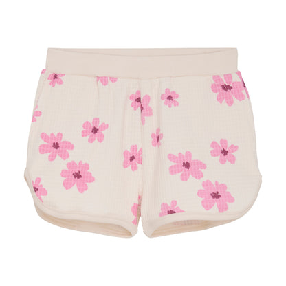 Pink Flower Cream Waffle Short