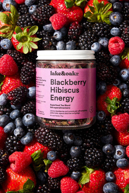 Blackberry Hibiscus Energy - Superfood Tea Blend: Glass Jar - 24 Cups