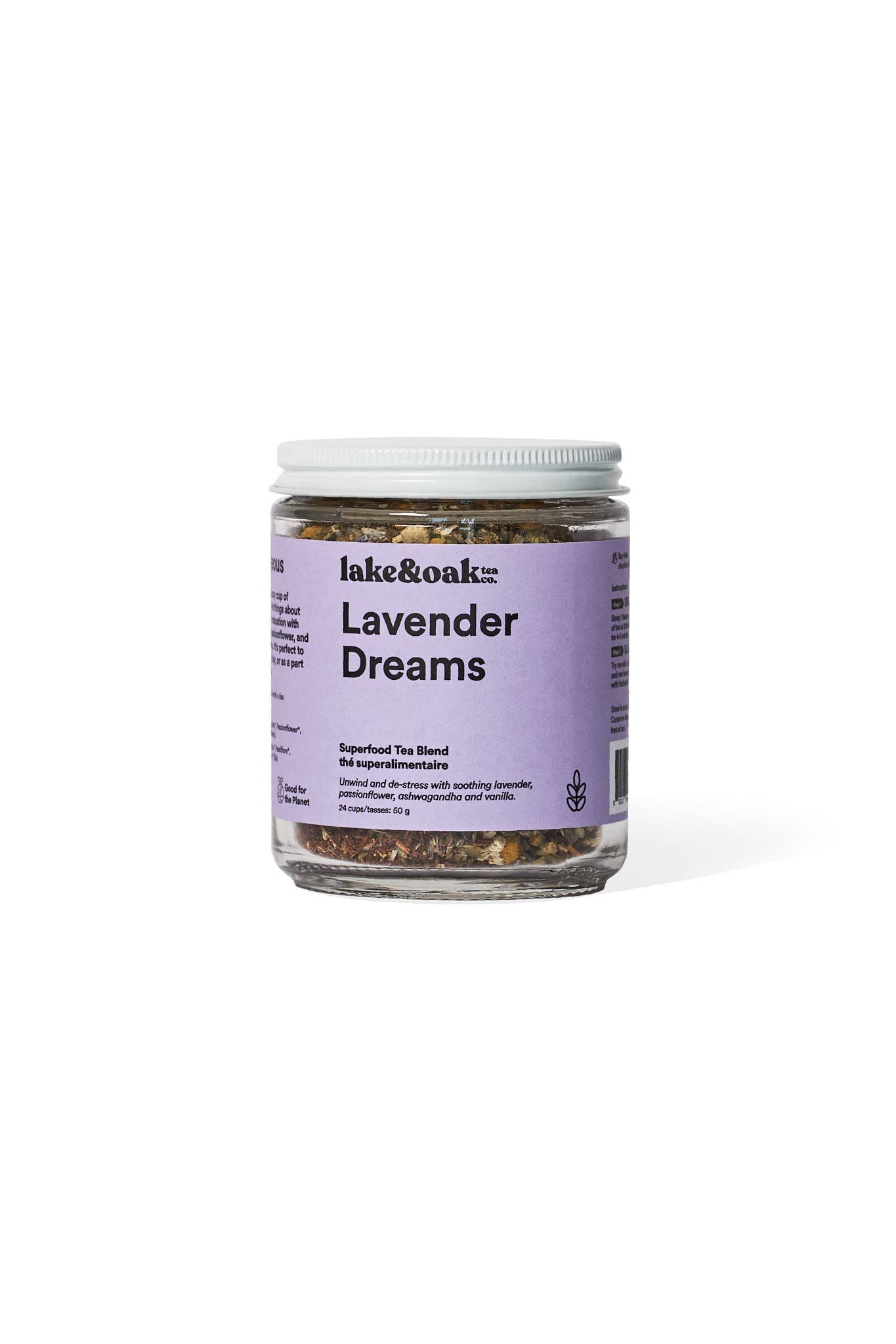 Lavender Dreams - Superfood Tea Blend: Glass Jar - 24 Cups