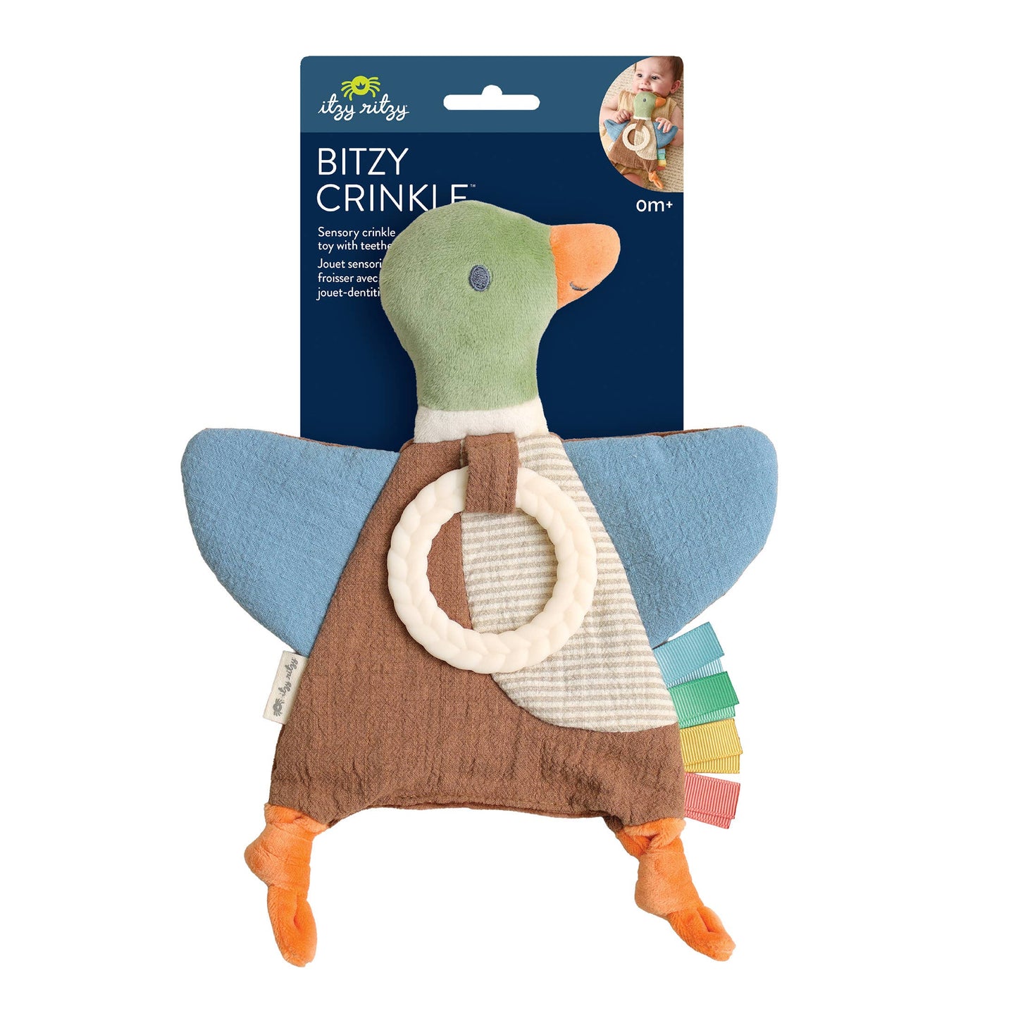 Bitzy Crinkle™ Sensory Toy With Teether: Mallard