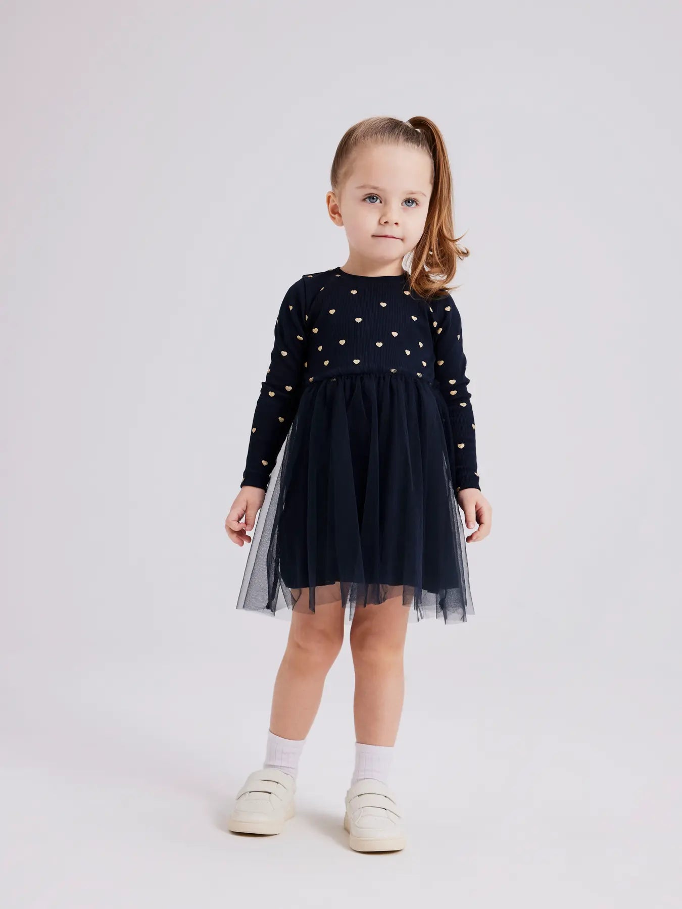Navy Dress with Gold Hearts