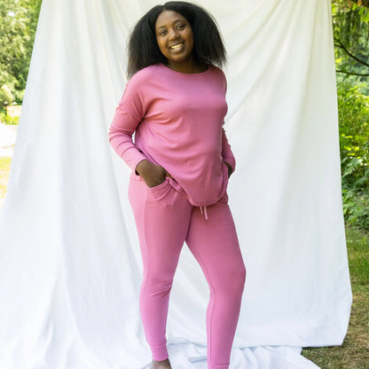 Ribbed Bamboo Women's L/S PJ Set - Rosewood