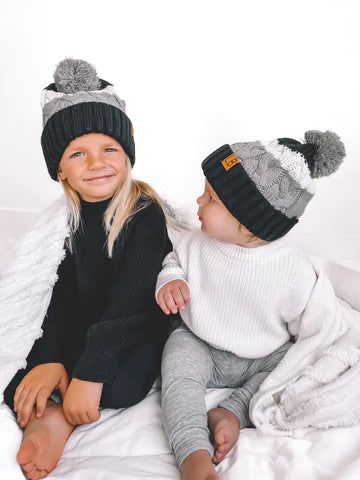 Black Chunky Pom Beanie