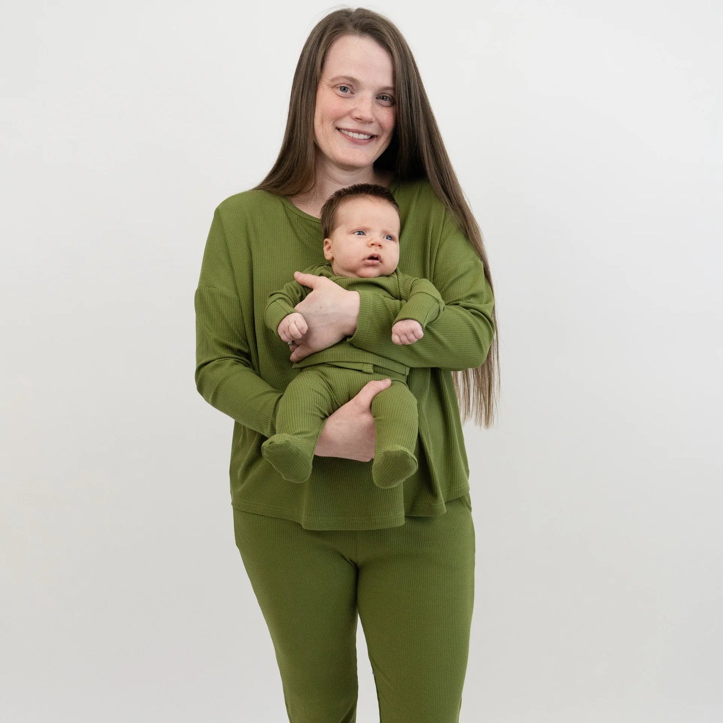 Ribbed Bamboo Women's L/S PJ Set - Olive Green