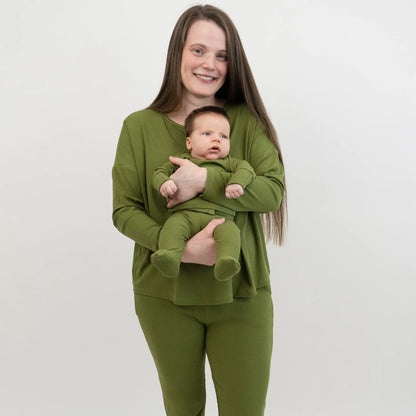 Ribbed Bamboo Women's L/S PJ Set - Olive Green