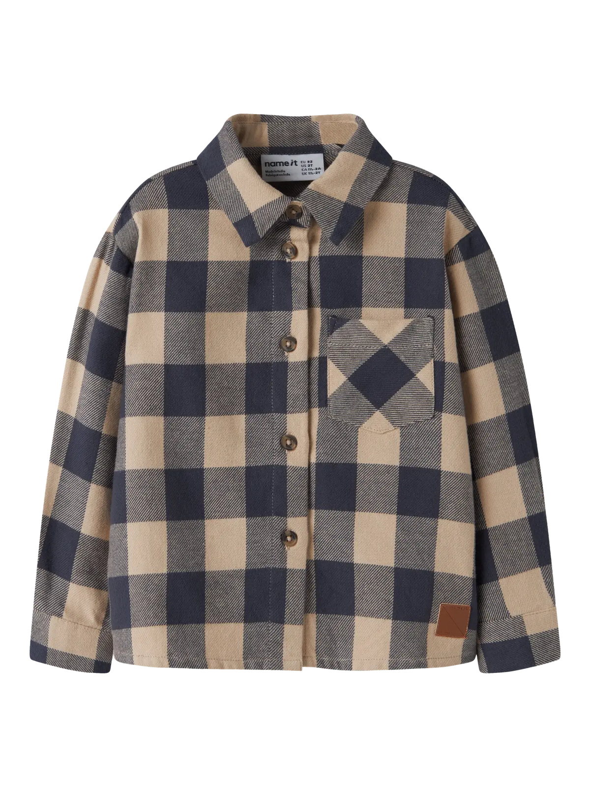 Beige & Blue Plaid Button Up