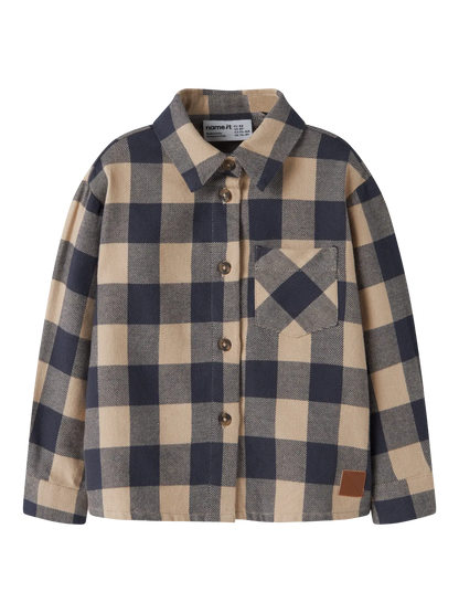 Beige & Blue Plaid Button Up