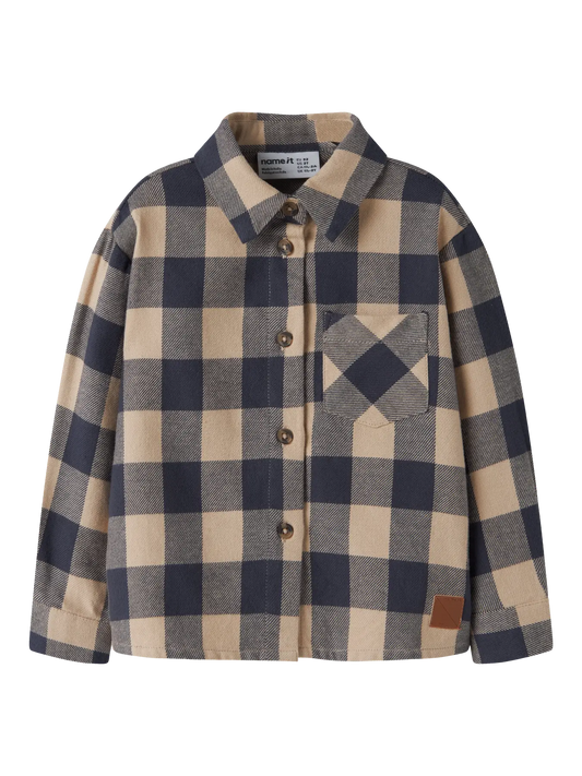 Beige & Blue Plaid Button Up
