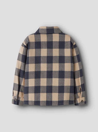 Beige & Blue Plaid Button Up