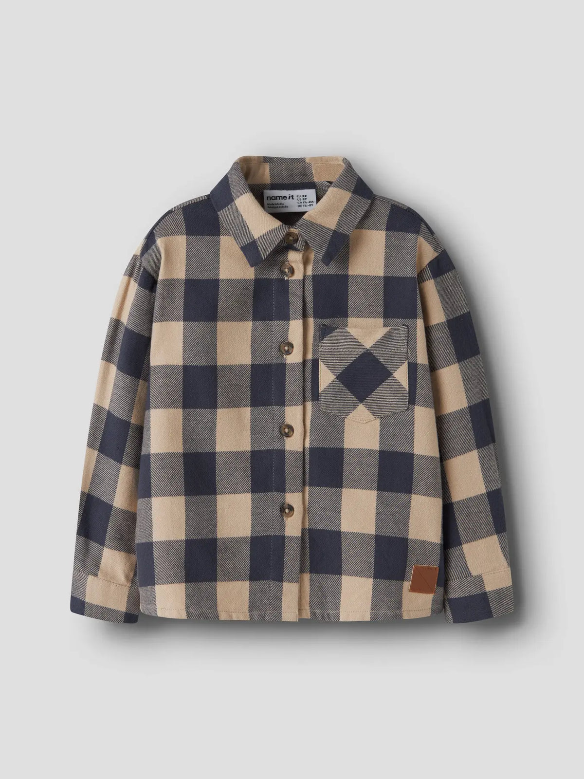 Beige & Blue Plaid Button Up