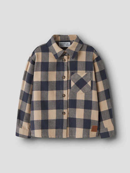 Beige & Blue Plaid Button Up