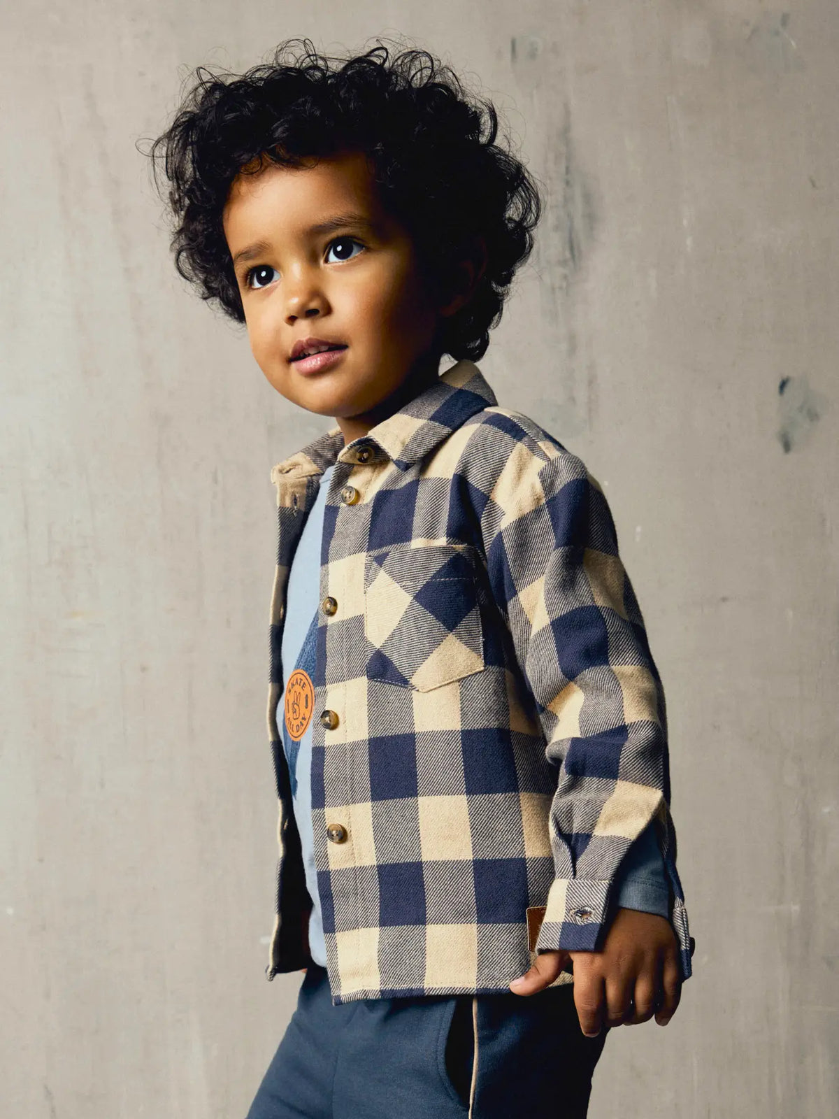 Beige & Blue Plaid Button Up