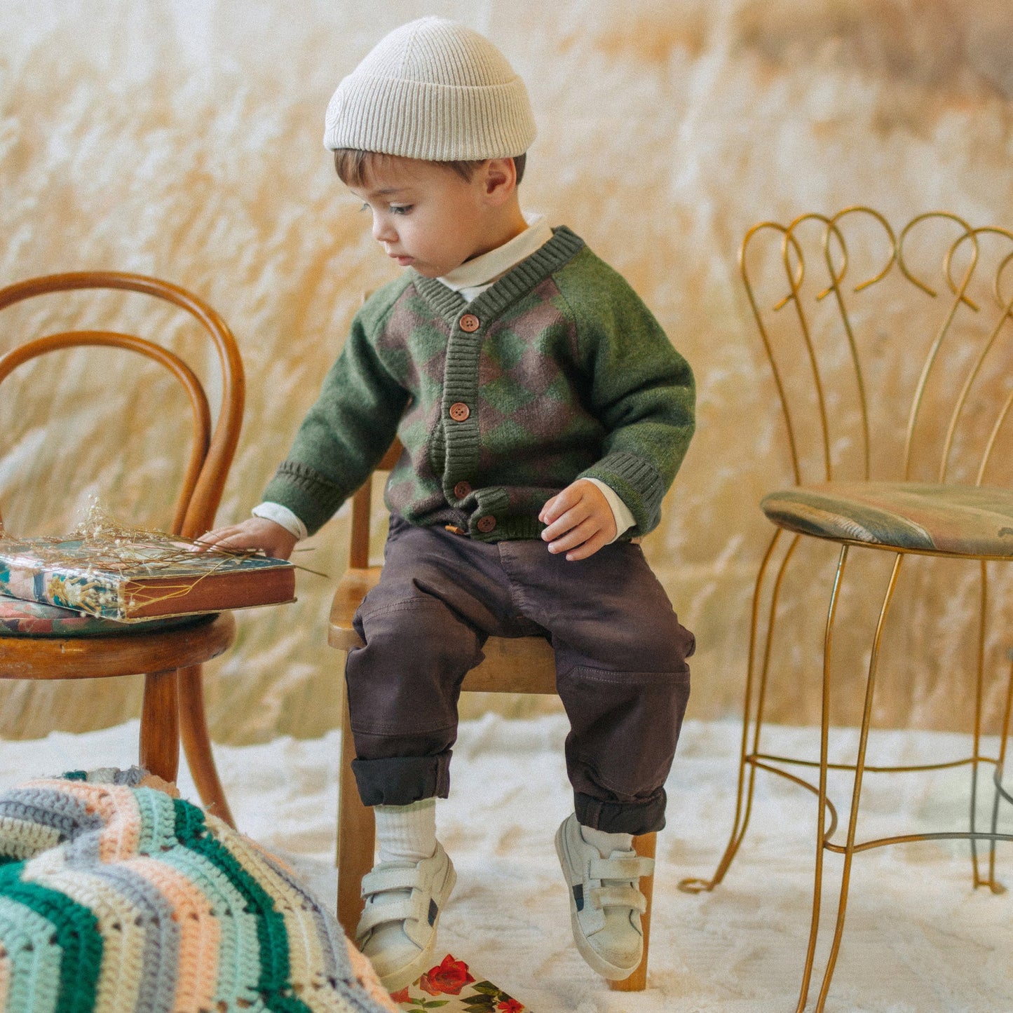 Dark Green/Brown Button Up Sweater