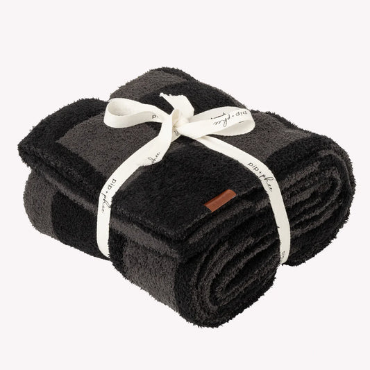 Charcoal/Grey Check Plush Blanket