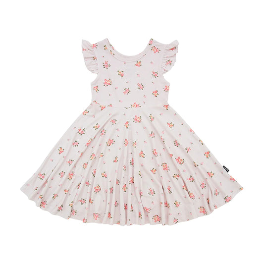 Kids Ruffled Sleeves Twirl Dress - Blushing Blossom