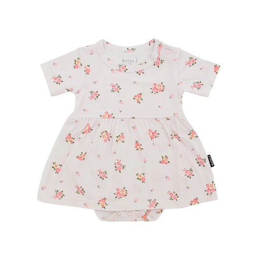 Baby Short Sleeves Skirted Onesie - Blushing Blossom