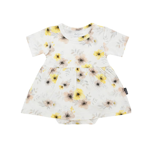 Baby Short Sleeves Skirted Onesie - Sunny Meadows