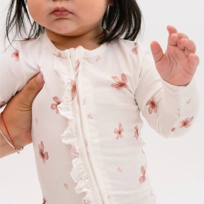 Ruffled Petals- Footless Sleeper with Fold-Over Cuffs
