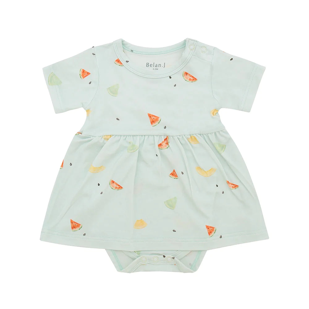 Baby Short Sleeves Skirted Onesie - Melons