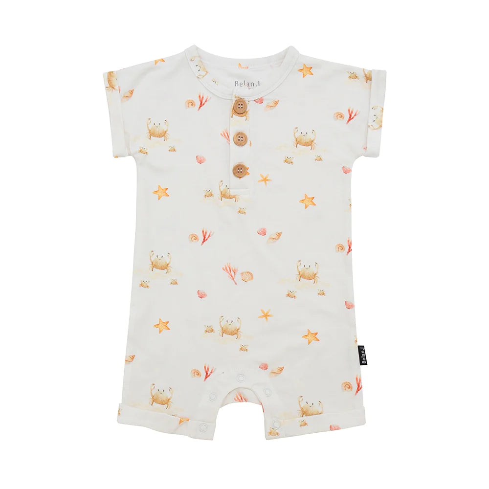 Short Sleeve Shortall Romper - Seaside