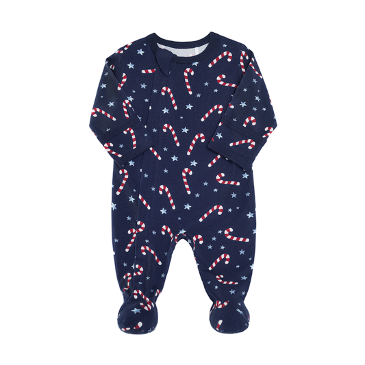 Navy Candy Cane Footie