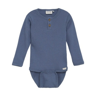 Baby Denim Blue Ribbed Bodysuit