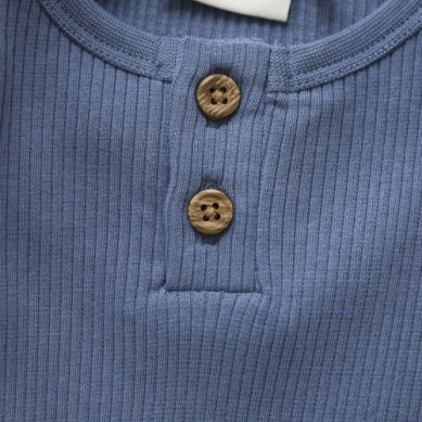 Baby Denim Blue Ribbed Bodysuit