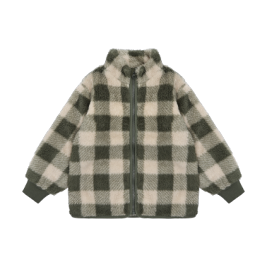 Kids Green & Beige Check Teddy Sherpa
