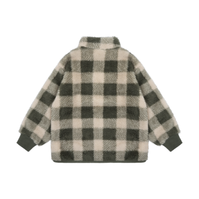 Kids Green & Beige Check Teddy Sherpa