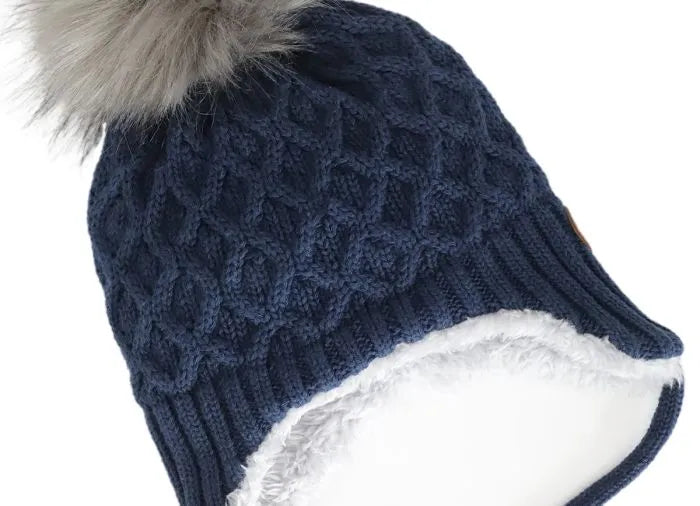 Baby Navy Cotton Hat Pompom