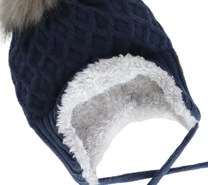 Baby Navy Cotton Hat Pompom