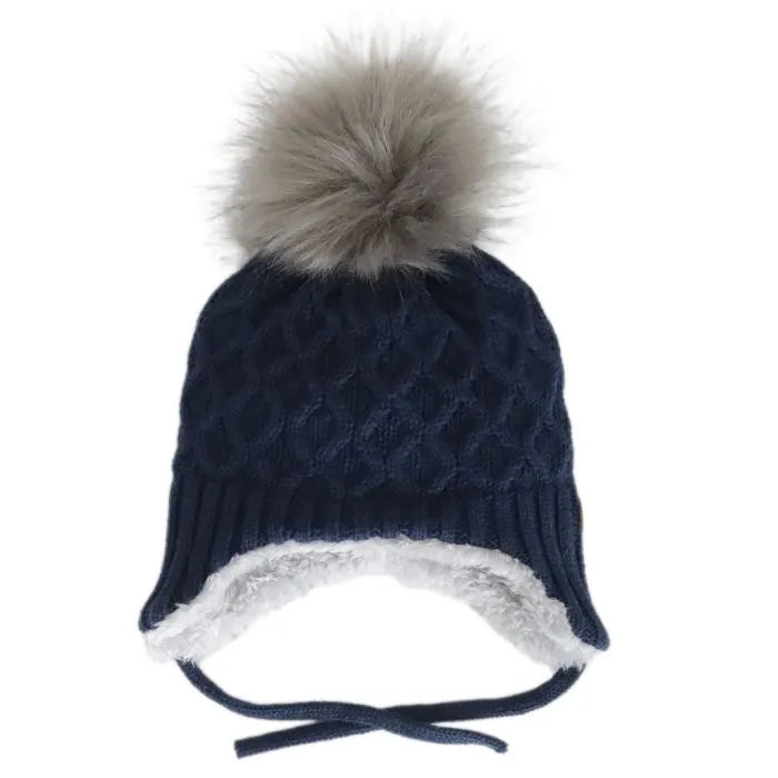 Baby Navy Cotton Hat Pompom