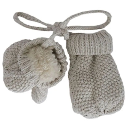 Baby Cotton Knit Mittens - Beige